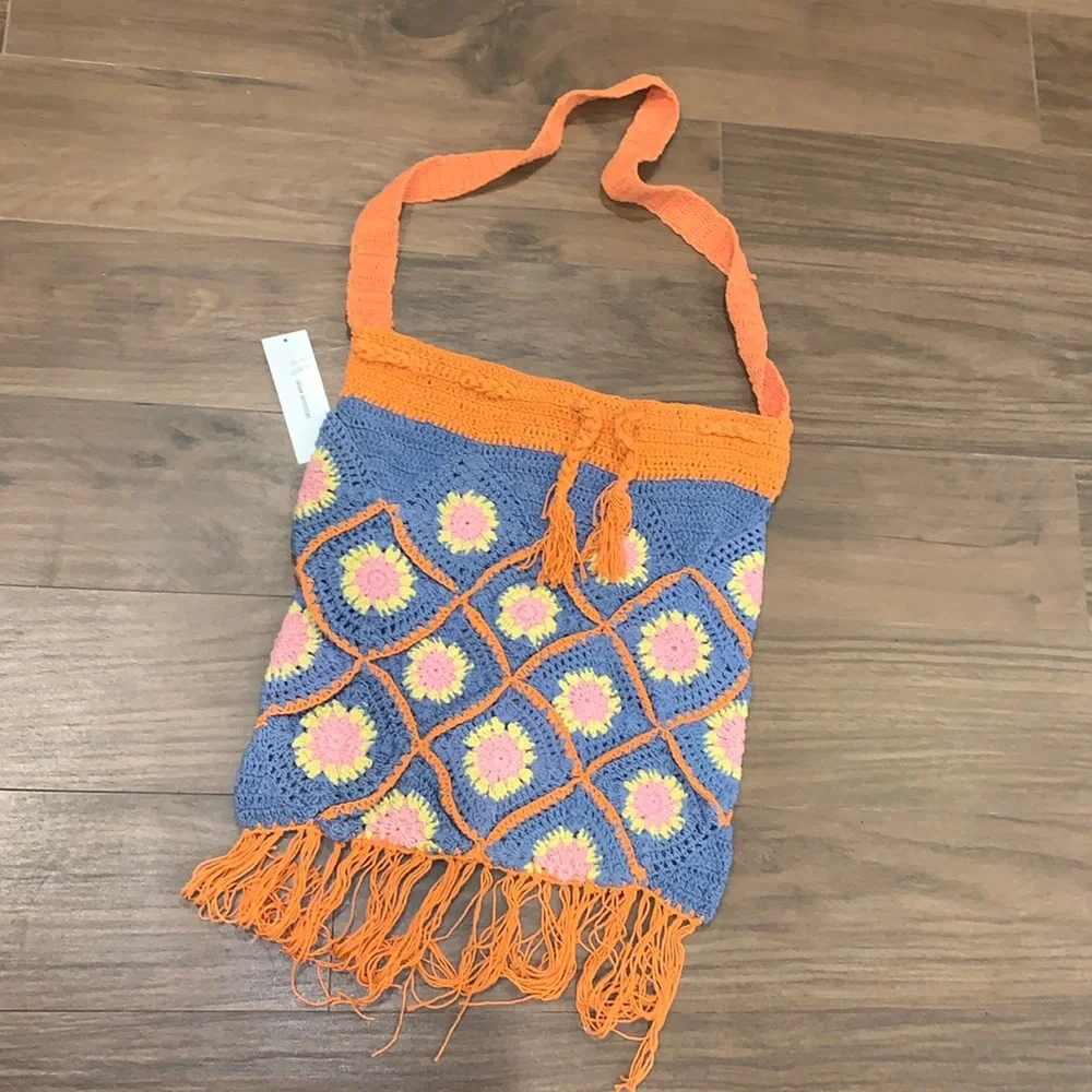 Urban Outfitters Crochet Multicolor Boho Fringe Shoulder‎ Bag